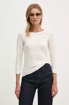Хлопковый топ Tommy Hilfiger с длинными рукавами, бежевый