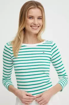 Хлопковый топ Tommy Hilfiger с длинными рукавами, зеленый
