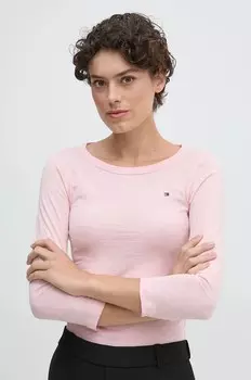 Хлопковый топ Tommy Hilfiger с длинными рукавами, розовый