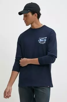 Хлопковый топ Tommy Jeans с длинными рукавами, темно-синий