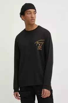 Хлопковый топ Tommy Jeans с длинными рукавами, черный