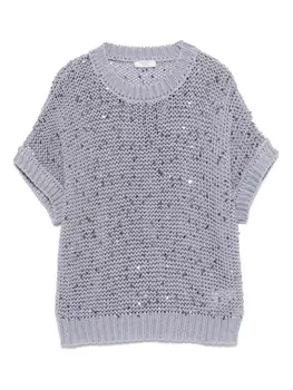 Хлопковый топ, украшенный пайетками Peserico, синий