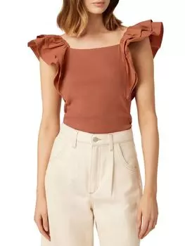 Хлопковый топ в рубчик Leslie с развевающимися рукавами Joe'S Jeans, цвет Almond