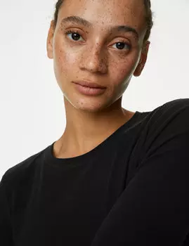 Хлопковый топ в рубчик Marks & Spencer, черный