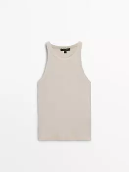 Хлопковый топ в рубчик с бретельками Massimo Dutti, серый