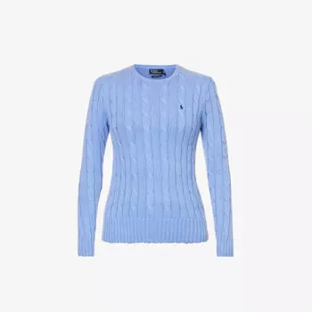 Хлопковый топ вязанной вязки с фирменной вышивкой julianna Polo Ralph Lauren, синий