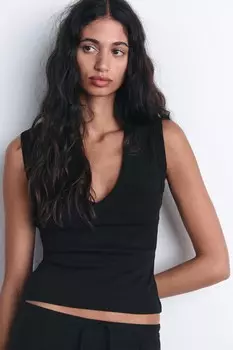Хлопковый топ ZARA, черный