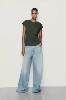 Хлопковый топ ZARA, хаки