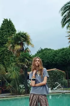 Хлопковый топ ZARA, синий/серый