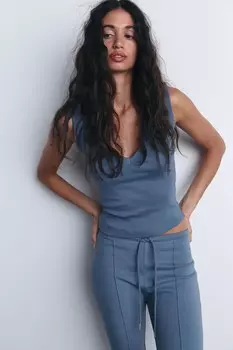 Хлопковый топ ZARA, средне-синий