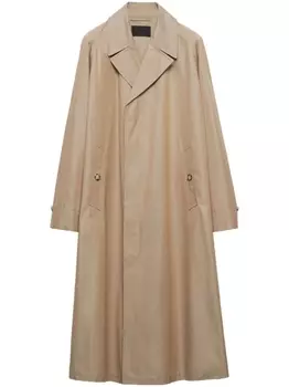 Хлопковый тренч с треугольным логотипом Prada, бежевый
