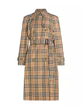 Хлопковый тренч в клетку «Harehope» Burberry, цвет archive beige check