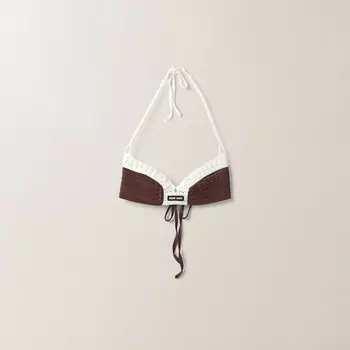 Хлопковый трикотажной бюстгальтер Miu Miu, коричневый