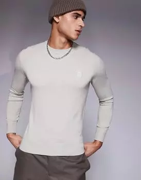 Хлопковый трикотажный джемпер стандартного кроя бежевого цвета с тональным логотипом Kanovano BOSS Orange