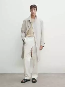 Хлопковый трикотажный свитер с короткими рукавами Massimo Dutti, коричневый