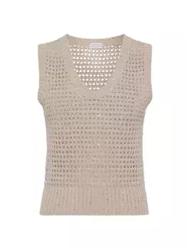 Хлопковый трикотажный топ Dazzling Net Brunello Cucinelli, цвет camel