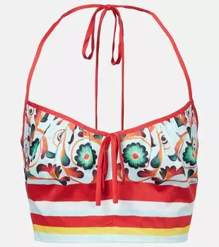 Хлопковый укороченный топ с принтом на запах Dolce&Gabbana, Myt Cactus F.Azzurro