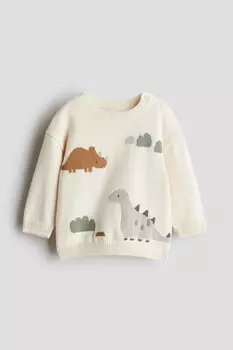 Хлопковый вязаный свитер H&M, белый