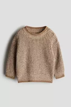 Хлопковый вязаный свитер H&M, бежевый