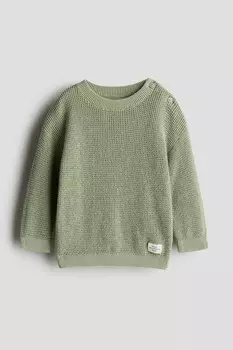 Хлопковый вязаный свитер H&M, зеленый