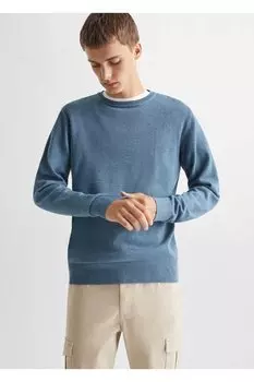 Хлопковый вязаный свитер Mango, синий