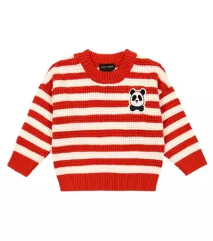 Хлопковый вязаный свитер в полоску Mini Rodini, разноцветный