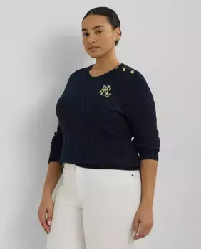 Хлопковый женский свитер Lauren Ralph Lauren Woman, темно-синий