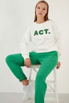 Хлопковый женский свитшот оверсайз с круглым вырезом, мягкий мех, приподнятый верх, SWEAT 5864879 Lela, белый