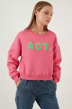 Хлопковый женский свитшот оверсайз с круглым вырезом, мягкий мех, приподнятый верх, SWEAT 5864879 Lela, фуксия