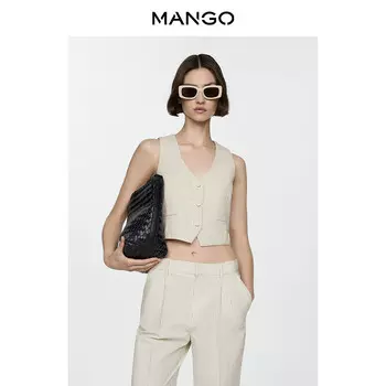 Хлопковый жилет Mango с v-образным вырезом, светло-бежевый