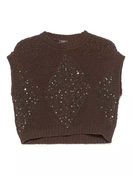 Хлопковый жилет, украшенный пайетками Peserico, коричневый