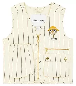 Хлопковый жилет в тонкую полоску с вышивкой «сова» Mini Rodini, белый
