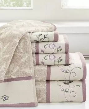 Хлопок 6 шт. Набор жаккардовых полотенец Serene с вышивкой Madison Park, фиолетовый