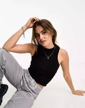 Хлопок: Базовый бесшовный жилет в рубчик, черный Cotton:On