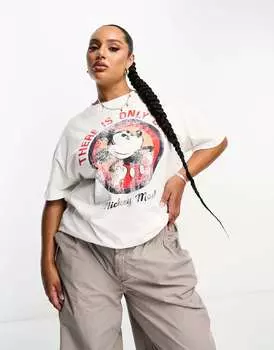 Хлопок:Белая футболка оверсайз с Микки Маусом On Curve Cotton:On