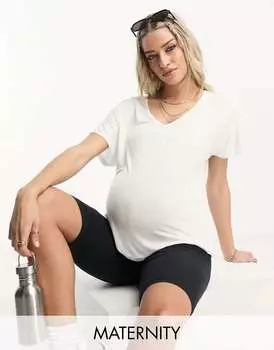 Хлопок:Белая футболка с v-образным вырезом On Maternity Karly Cotton:On