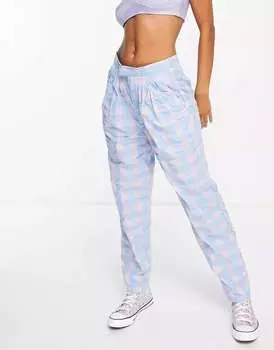 Хлопок: Брюки со складками в сине-сиреневой клетчатой ткани Cotton:On