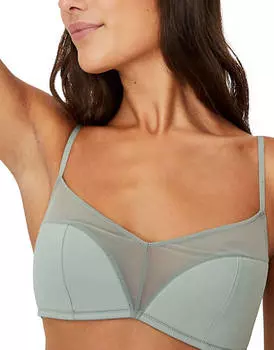 Хлопок: Бюстгальтер на косточках из сетки цвета хаки.