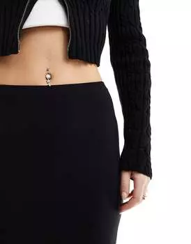 Хлопок: Черная длинная юбка в рубчик из хлопка Cotton:On