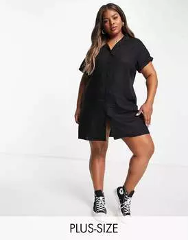 Хлопок:Черное платье-рубашка On Curve Cotton:On