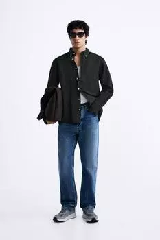 Хлопок - льняная рубашка ZARA, черный