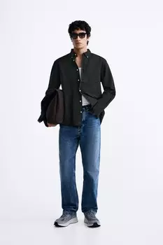 Хлопок - льняная рубашка ZARA, черный