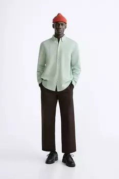 Хлопок - льняная рубашка ZARA, цвет морской волны