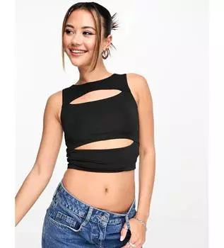 Хлопок: Майка с вырезами On Cody черного цвета Cotton:On