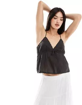 Хлопок: на хлопковой кружевной майке черного цвета Cotton:On