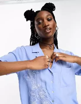 Хлопок: На рубашке с коротким рукавом синего цвета Cotton:On