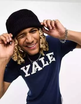 Хлопок: непринужденная футболка темно-синего цвета с графикой Йельского университета Cotton:On