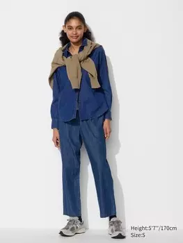 Хлопок непринужденные брюки лодыжки деним Uniqlo, синий