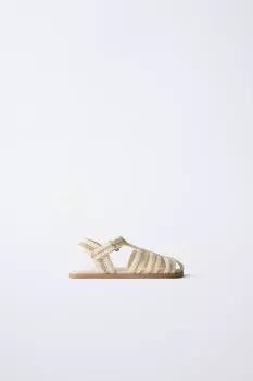 Хлопок сандалии ремешками клетка ZARA, цвет Ecru White