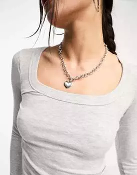 Хлопок: Серый топ с длинными рукавами и овальным вырезом в рубчик Cotton:On